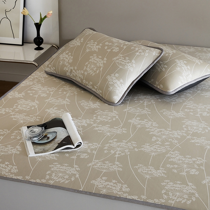 91家纺网 家纺一手货源 找家纺 千朵森 2025新款冰岛冰感丝床笠款凉席三件套-风格一 冰岛-浅茶杏