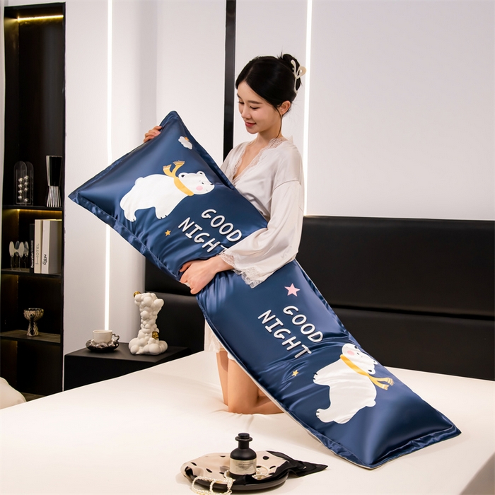 91家纺网 家纺一手货源 找家纺 梦舒羽 2025新款可水洗冰丝双人枕套凉爽情侣枕头套枕芯套 北极熊