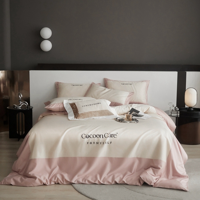 91家纺网 家纺一手货源 找家纺 金奇达2025新款【洛伊】-茧养莱赛尔四件套（标准号全网控价（折后券后）不低于258元） 洛伊-奶昔粉