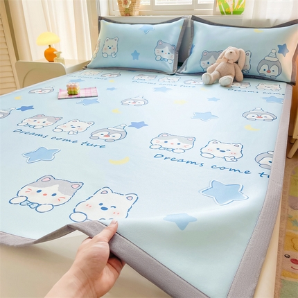 2025新款A类碳光冰丝印花凉席学生床席空调被夏被四件套配送买家秀 三小只