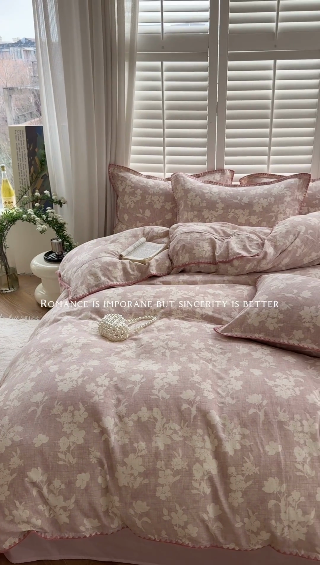 91家纺网 家纺一手货源 找家纺 金丝鸟家纺 2025新款全棉双层纱贝壳边四件套花卉系列 花影