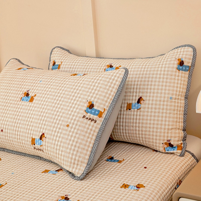 91家纺网 家纺一手货源 找家纺 情煊家纺 2025新款双面全棉夹棉枕套 俏皮狗