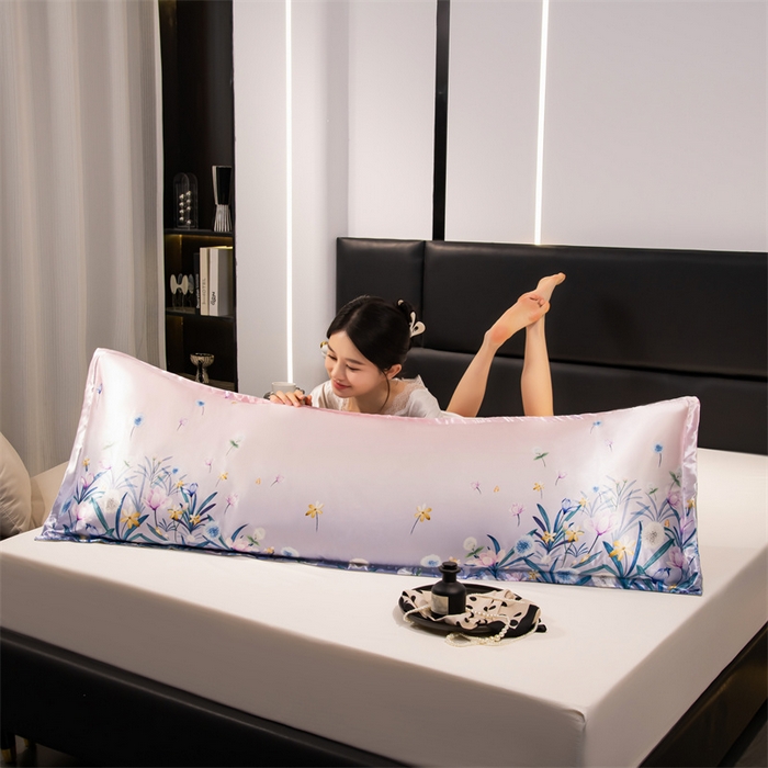 91家纺网 家纺一手货源 找家纺 梦舒羽 2025新款可水洗冰丝双人枕套凉爽情侣枕头套枕芯套 迷雾