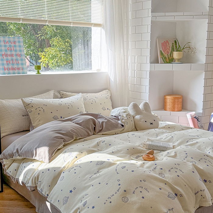 91家纺网 家纺一手货源 找家纺 2025新款全棉有氧双层纱四件套-卡通系列 星际