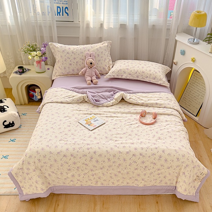 91家纺网 家纺一手货源 找家纺 芯恋家居 2025新款针织棉双层纱夏被夏被四件套 花漫里