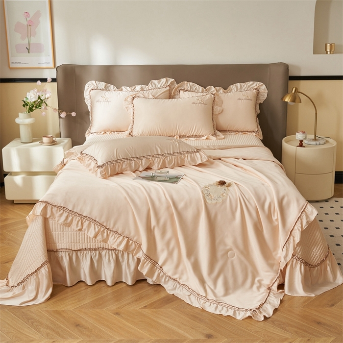 91家纺网 家纺一手货源 找家纺 恒爱家纺  2025新款莫代尔柔情似水多功能夏被床盖四件套			 			 美人玉