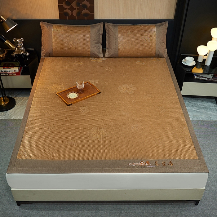 91家纺网 家纺一手货源 找家纺 青雅席业 2025新款3D复合提花清凉冰藤席-花语系列 花语-咖