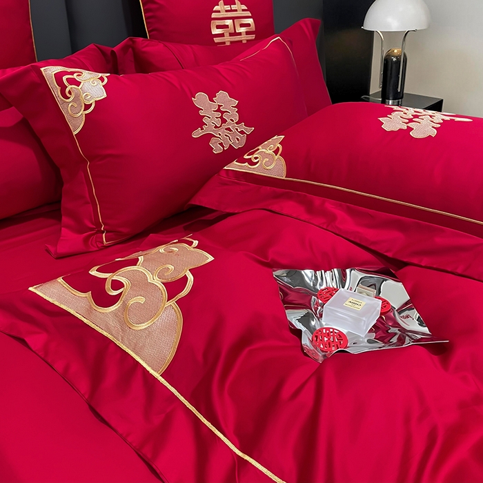 91家纺网 家纺一手货源 找家纺 甜咪咪婚庆 2025新款纯棉全棉面料刺绣结婚 婚庆 四件套 多件套  小红书推荐热款 大喜之日