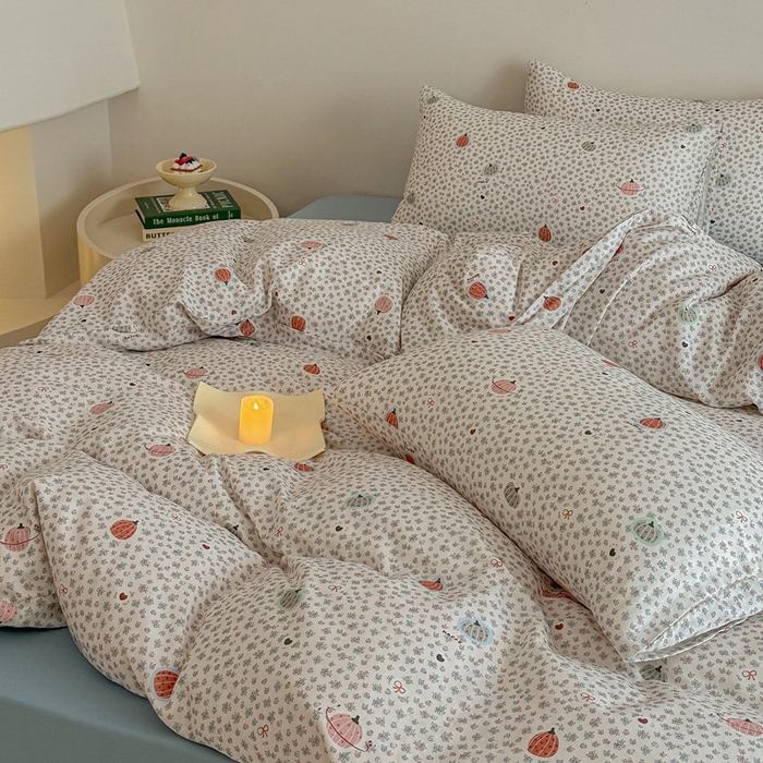 91家纺网 家纺一手货源 找家纺 塞纳 2026新款.全棉有氧双层纱四件套-场景二-南瓜派对-黄