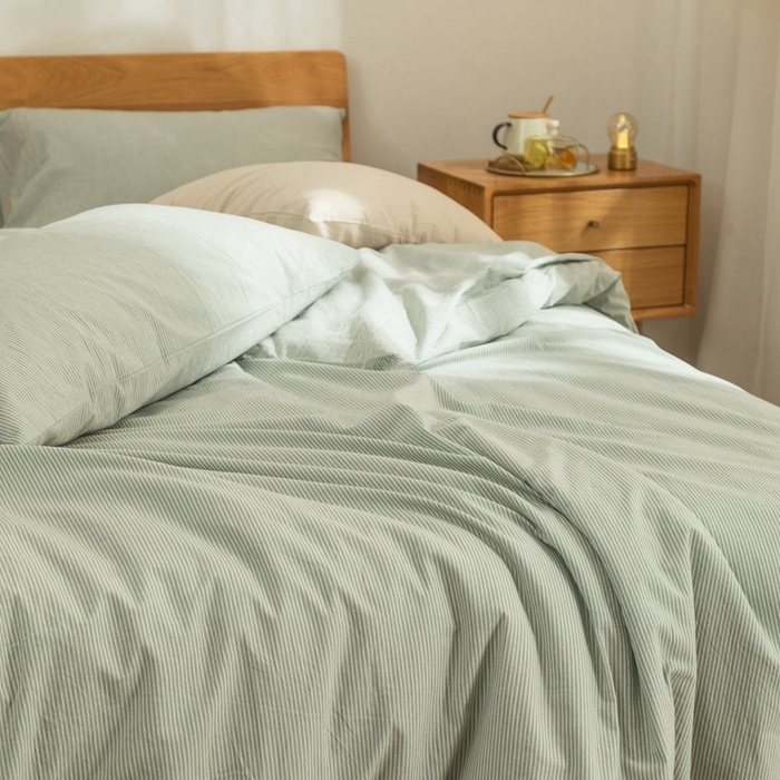 91家纺网 家纺一手货源 找家纺 玖弘家居 2025新款水洗棉单被套 绿密条