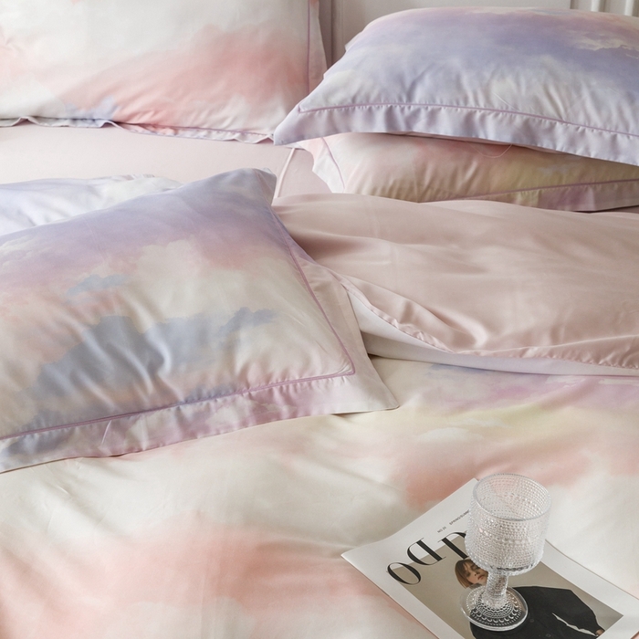 91家纺网 家纺一手货源 找家纺 金奇达2025新款【休闲午后】-轻氧水光莱赛尔四件套（标准号全网控价（折后券后）不低于258） 梦幻云彩