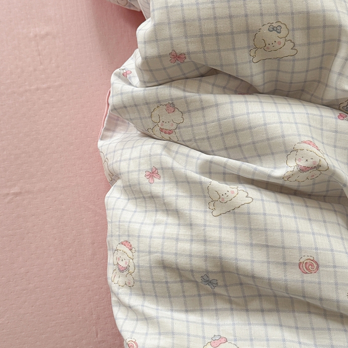 91家纺网 家纺一手货源 找家纺 2025新款全棉有氧双层纱四件套-卡通系列 甜宠修狗