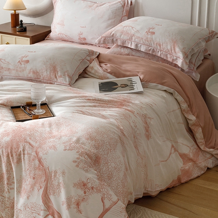 91家纺网 家纺一手货源 找家纺 （总）金奇达2025新款【休闲午后】-轻氧水光莱赛尔四件套（标准号全网控价（折后券后）不低于258）