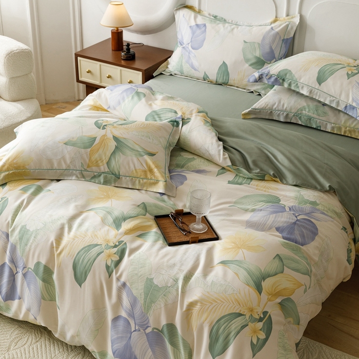 91家纺网 家纺一手货源 找家纺 金奇达2025新款【休闲午后】-轻氧水光莱赛尔四件套（标准号全网控价（折后券后）不低于258） 花悦吟兰