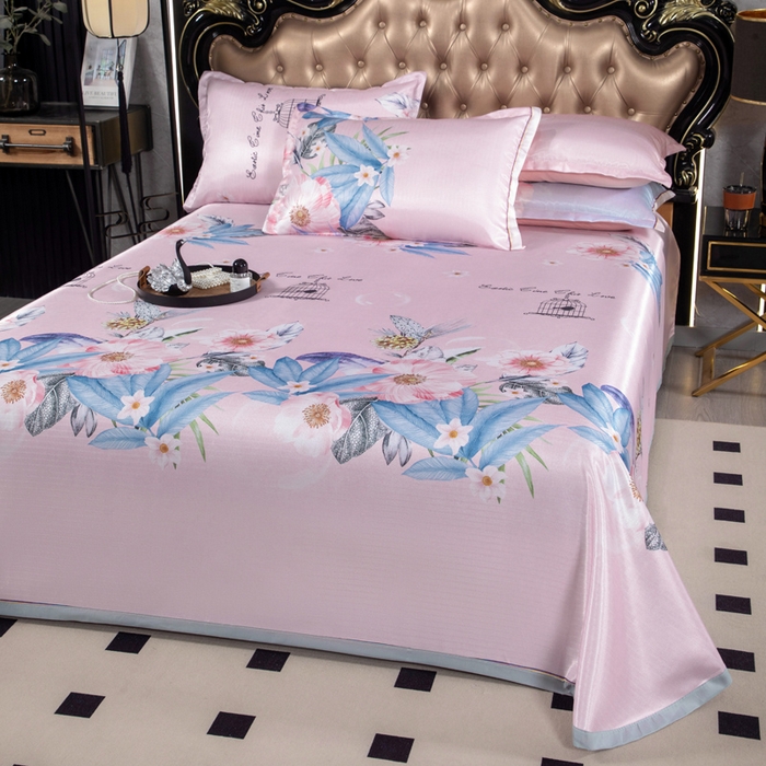 91家纺网 家纺一手货源 找家纺 肖恩毯业 2025新款印花斜纹冰丝席三件套 雏菊满野