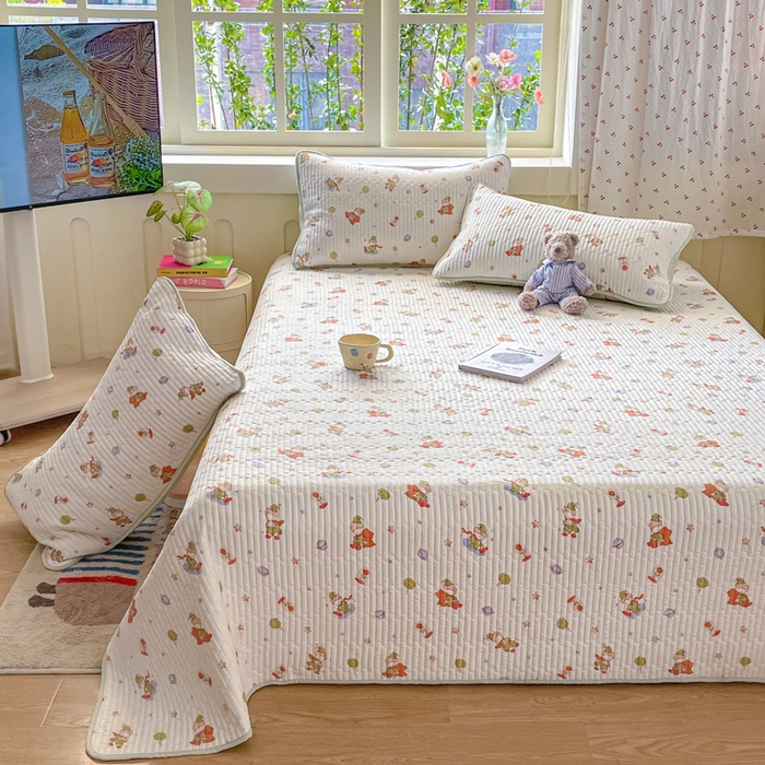 91家纺网 家纺一手货源 找家纺 857家居 2025新款针织双层纱床盖三件套 绿野仙踪