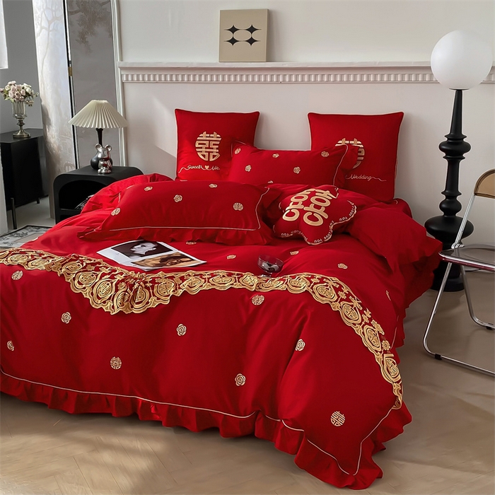 91家纺网 家纺一手货源 找家纺 甜咪咪婚庆 2025新款纯棉全棉面料刺绣结婚 婚庆 四件套 多件套  小红书推荐热款 爱的港湾