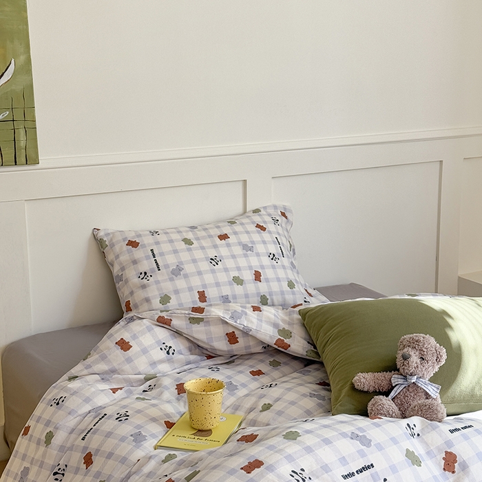 91家纺网 家纺一手货源 找家纺 2025新品全棉A类双层纱卡通风系列四件套 蛙蛙熊