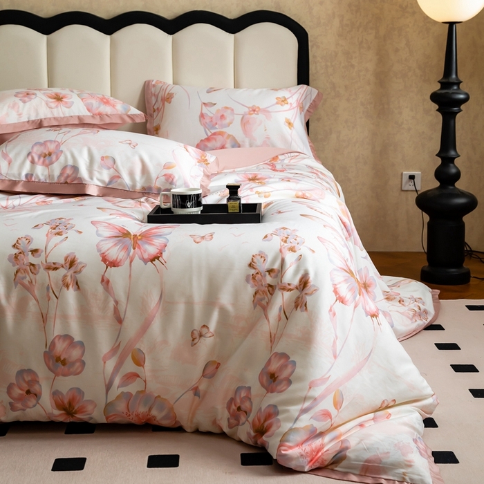 91家纺网 家纺一手货源 找家纺 金奇达2025新款【曼妙庄园】-轻氧水光天丝棉四件套（标准号全网控价（折后券后）不低于268） 忆蝶