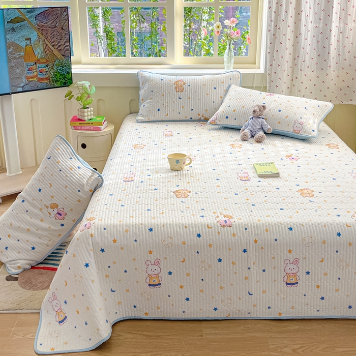 91家纺网 家纺一手货源 找家纺 857家居 2025新款针织双层纱床盖三件套 梦幻星辰