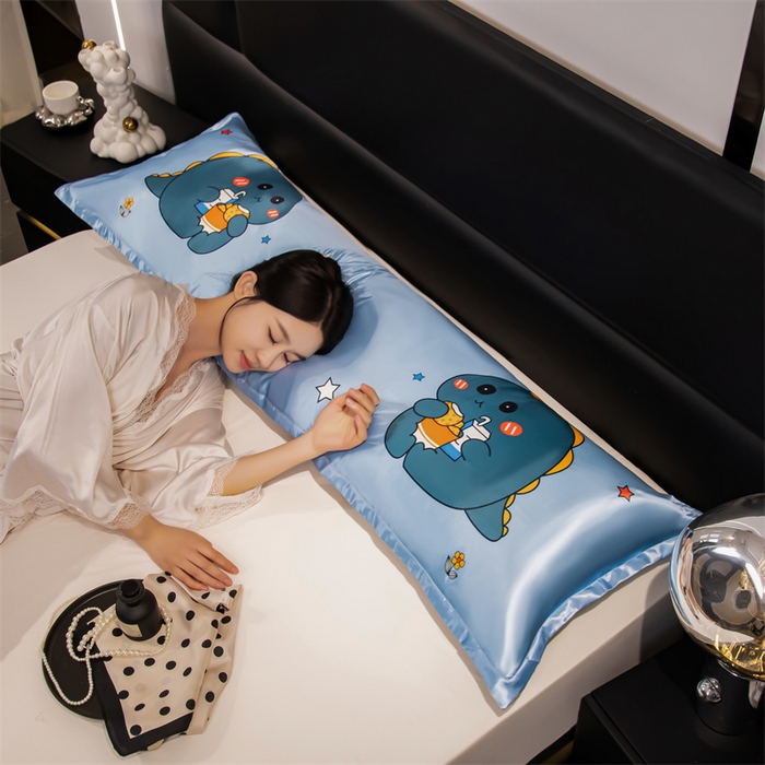 91家纺网 家纺一手货源 找家纺 梦舒羽 2025新款可水洗冰丝双人枕套凉爽情侣枕头套枕芯套 贪吃龙