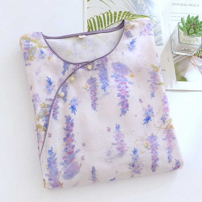 91家纺网 家纺一手货源 找家纺 洛兰沙家居馆【只代发】【只代发】 2025新款国风竹纤维鸟语花香春夏女睡衣大码长袖长裤自带凉感休闲套装 ls1306