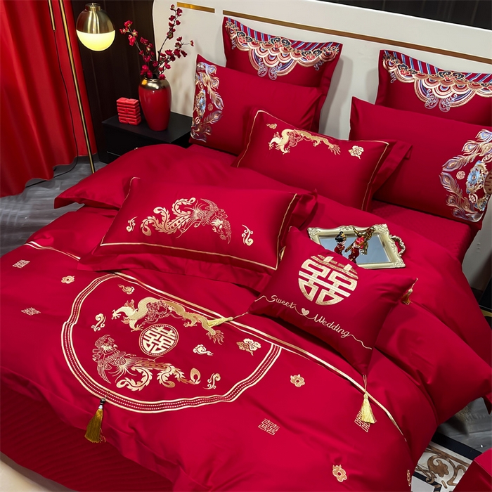 91家纺网 家纺一手货源 找家纺 甜咪咪婚庆 2025新款纯棉全棉面料刺绣结婚 婚庆 四件套 多件套  小红书推荐热款 锦绣