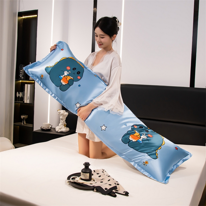 91家纺网 家纺一手货源 找家纺 梦舒羽 2025新款可水洗冰丝双人枕套凉爽情侣枕头套枕芯套 贪吃龙