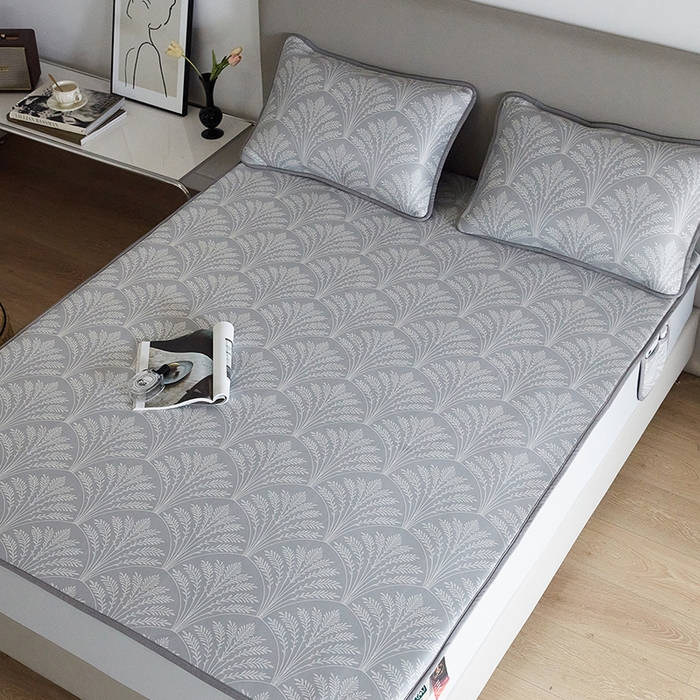 91家纺网 家纺一手货源 找家纺 千朵森 2025新款冰岛冰感丝床笠款凉席三件套-风格一 冰岛-山梗灰