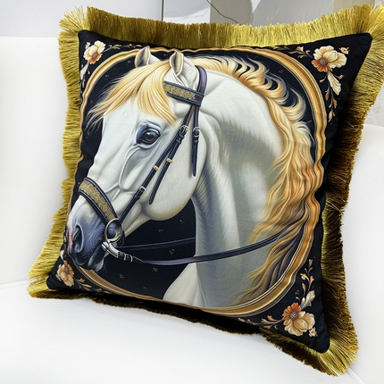 爱家居 2025新款欧式美式沙发抱枕套靠垫套轻奢流苏白马绒抱枕含芯床头靠枕垫定制 皇家白马