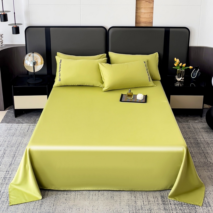 91家纺网 家纺一手货源 找家纺 纽缦家纺 2025新款纯色提花冰丝系列床单单件-单床单 豆绿