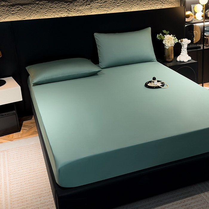 91家纺网 家纺一手货源 找家纺 氧家2025新款60s贡缎长绒棉纯色随心配系列-床笠 松石绿