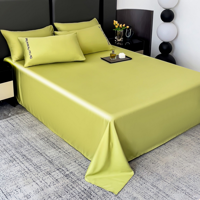 91家纺网 家纺一手货源 找家纺 纽缦家纺 2025新款纯色提花冰丝系列床单单件-单床单 豆绿