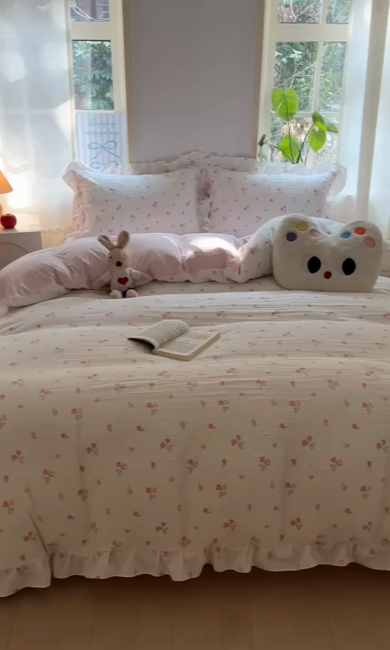 91家纺网 家纺一手货源 找家纺 雨帆家纺2025新款水洗棉印花四件套 花香四季