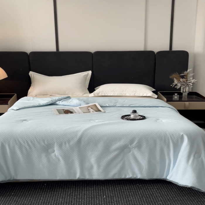 91家纺网 家纺一手货源 找家纺 鑫琪莱 2025新款提花花边大豆夏被夏凉被空调被 星海-蓝