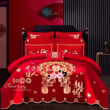 91家纺网 家纺一手货源 找家纺 甜咪咪婚庆 2025新款纯棉全棉面料刺绣结婚 婚庆 四件套 多件套  小红书推荐热款 才子佳人