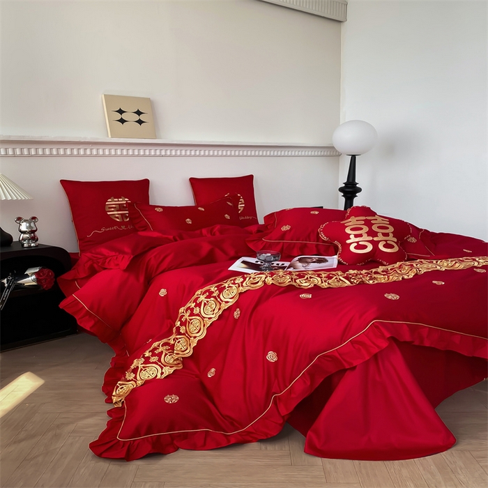 91家纺网 家纺一手货源 找家纺 甜咪咪婚庆 2025新款纯棉全棉面料刺绣结婚 婚庆 四件套 多件套  小红书推荐热款 爱的港湾