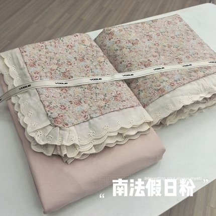 91家纺网 家纺一手货源 找家纺 吾欢心 2025新款韩版花边水洗双层纱四件套 南法假日桔