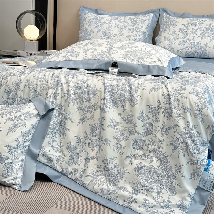 91家纺网 家纺一手货源 找家纺 笙意家纺 2025新款水洗冰丝数码印花拼角宽边夏被 初语