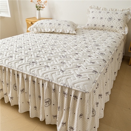 屹成家纺 2025新款水洗泡泡棉床裙 蝴蝶结