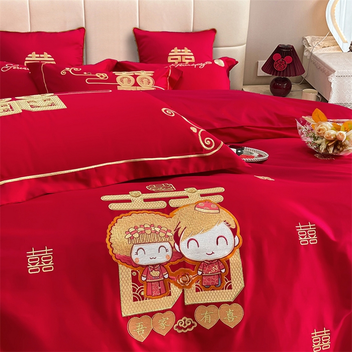 91家纺网 家纺一手货源 找家纺 甜咪咪婚庆 2025新款纯棉全棉面料刺绣结婚 婚庆 四件套 多件套  小红书推荐热款 喜多多