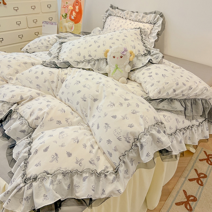 91家纺网 家纺一手货源 找家纺 （总）眠帛家居 2025新款A类皱皱纱蕾丝花边四件套