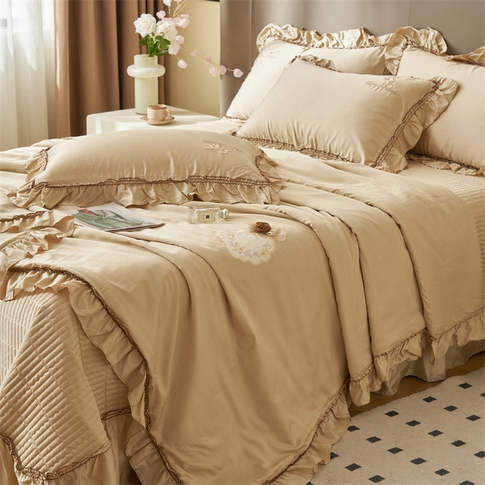 91家纺网 家纺一手货源 找家纺 恒爱家纺  2025新款莫代尔柔情似水多功能夏被床盖四件套			 			 梦幻金