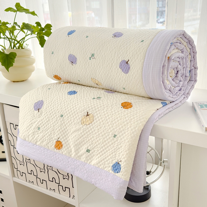 91家纺网 家纺一手货源 找家纺 2025新款A类印花泡泡纱大豆夏凉被被子被芯 七彩南瓜