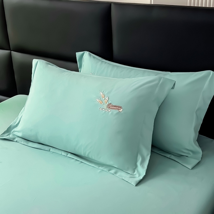 91家纺网 家纺一手货源 找家纺 （总）曲之慕 2025新品四季款高端刺绣四件套简约可水洗轻奢纯色刺绣四件套--大麦