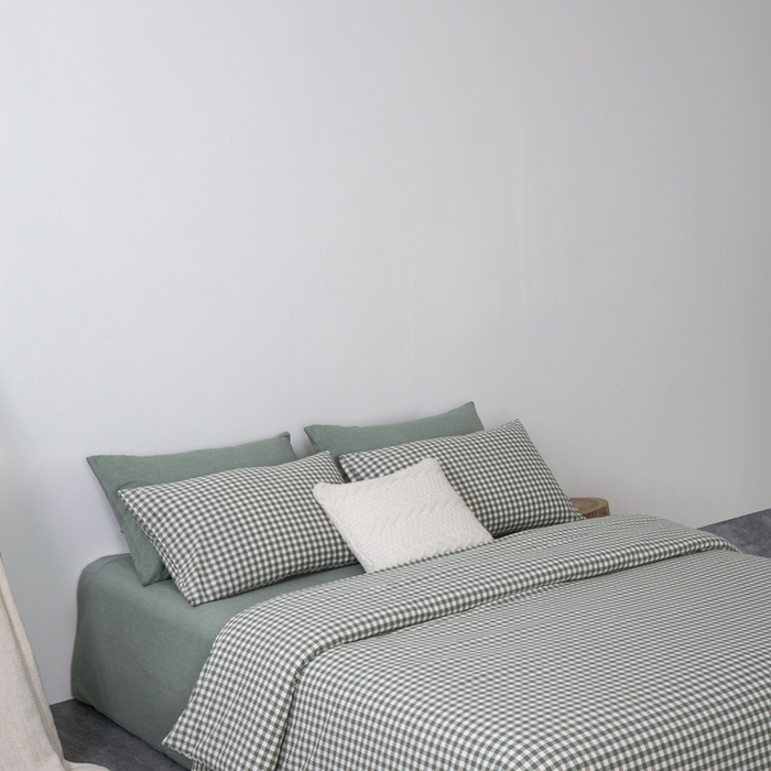 91家纺网 家纺一手货源 找家纺 玖弘家居 2025新款水洗棉单被套 绿小格