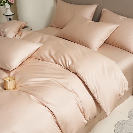 闲鱼家纺 2025新款亲肤舒适60S黑标A类全棉纯色四件套单被套单床笠-风格一 奶咖杏