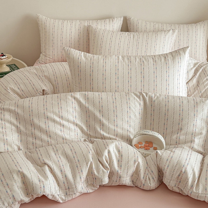 91家纺网 家纺一手货源 找家纺 塞纳 2026新款.全棉有氧双层纱四件套-场景二-绛妍-米