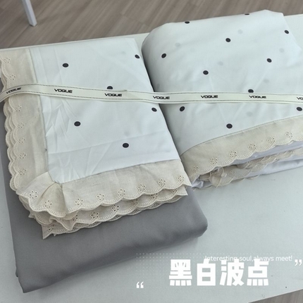 91家纺网 家纺一手货源 找家纺 吾欢心 2025新款韩版花边水洗双层纱四件套 黑白波点