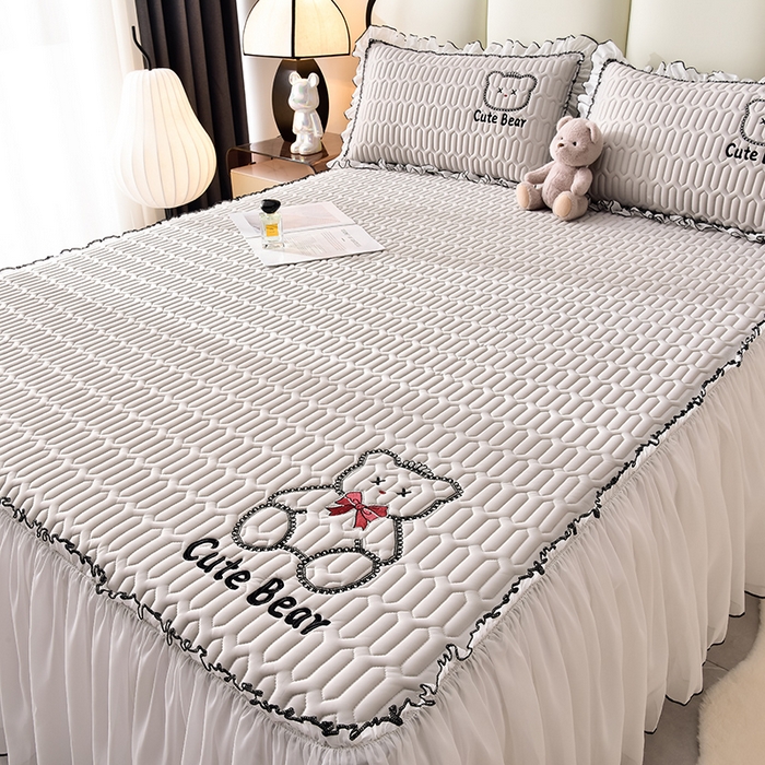 91家纺网 家纺一手货源 找家纺 炫拼家纺 2025新款coco熊床裙款乳胶凉席 coco熊-珍珠灰